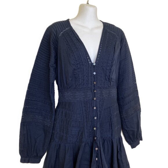 Veronica Beard Addilyn Dress Long Sleeve Navy Ink Blue Eyelet Lace Women's 4 - Picture 3 of 8